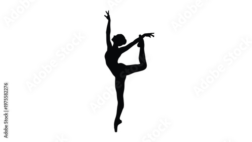 Graceful ballerina dancer performing artistic ballet pose silhouette on isolated white background