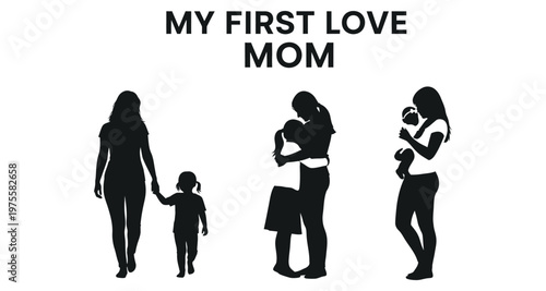 Motherhood Silhouettes depicting family bonds during different stages with text