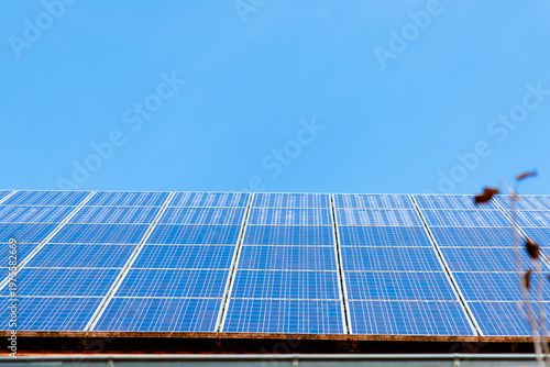 Solar panels covering roof generating clean renewable energy