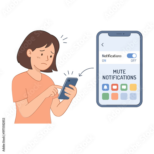 Woman tries to mute notifications on her smartphone at home.