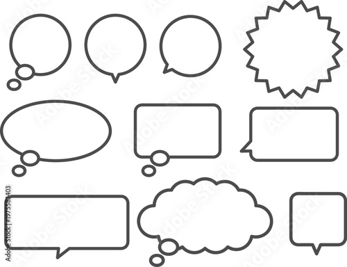 フチのあるシンプルなフキダシセット　コミック　ユーモア