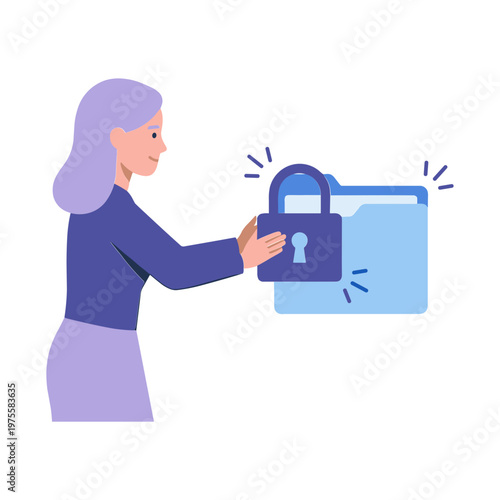 Woman secures file with lock protection online