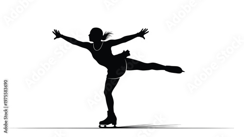 Silhouette of a female figure skater performing an spin on ice for winter sports