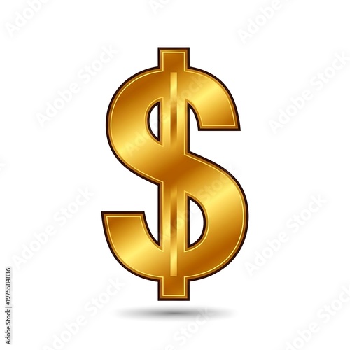 Golden Dollar Sign Symbol on White Background