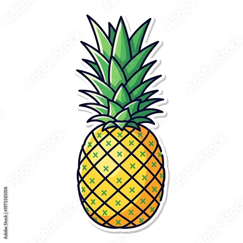 Colorful Digital Illustration of Pineapple with Green Leaves
