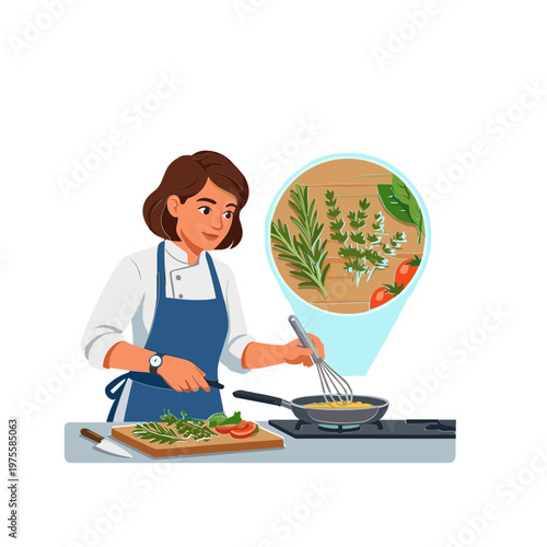 Woman cooking healthy food with fresh vegetables in kitchen at home indoors