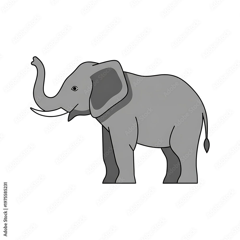 Fototapeta premium Grey Cartoon Elephant Sitting with Large Ears and Trunk