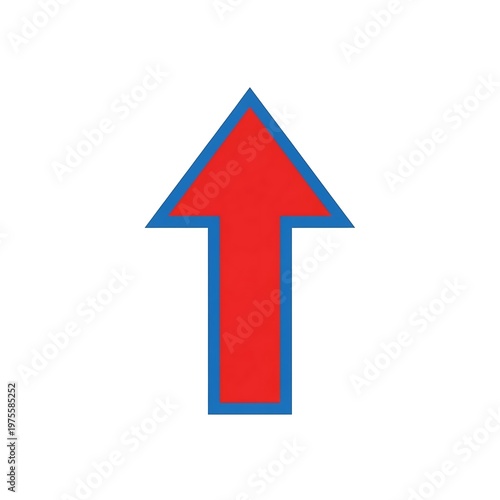 Red Up Arrow Sign with Blue Outline in Flat Style