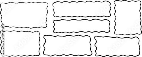 Playful shape with rectangle builds an organic frame, wavy curves surround border, square, doodle and wave in a hand drawn look.