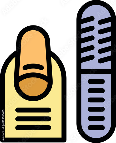 Finger with polished nail and nail file for manicure and beauty treatment