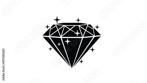Sparkling diamond gemstone silhouette isolated on white background for jewelry concept