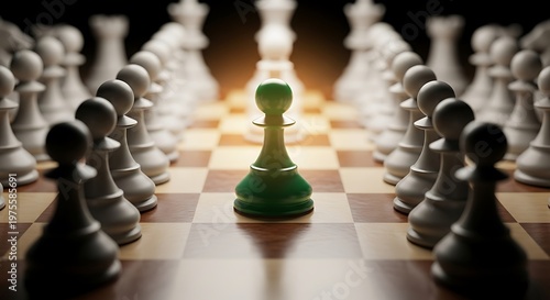 Chessboard Confrontation - A Green Pawns Strategic Stand.