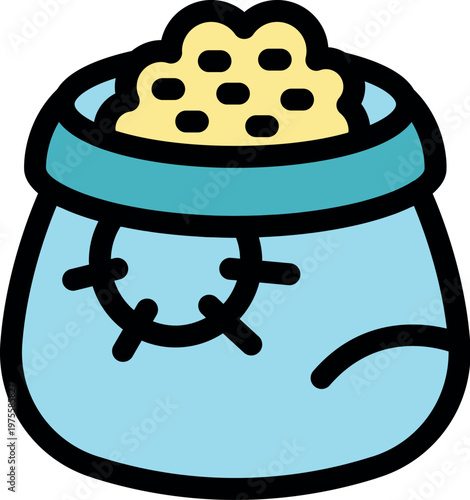 Colorful cartoon bag filled with gold coins