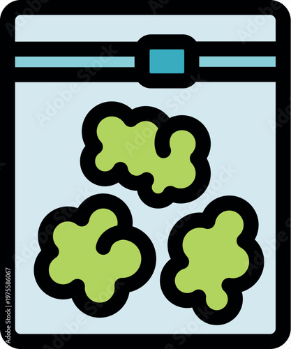 Zip lock plastic bag containing cannabis buds, usually sold in medical marijuana dispensaries