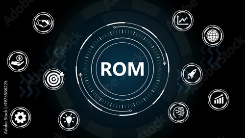Futuristic Circular Technology Interface HUD Animation with ROM Text.