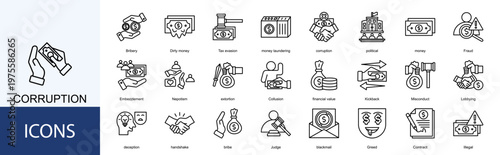 Corruption  Icon Set Collection Pack Vector Illustration Concept. Containing political, money, Fraud, Embezzlement, Nepotism icon
