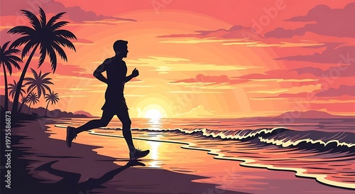 Running on Beach Sunset.