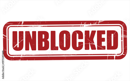 Red grunge rubber stamp with the text unblocked inside a rectangular border