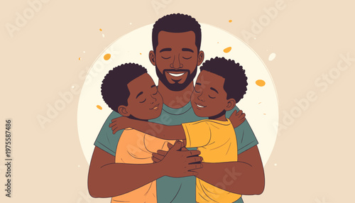 Father Hugging Children Love Family Togetherness.