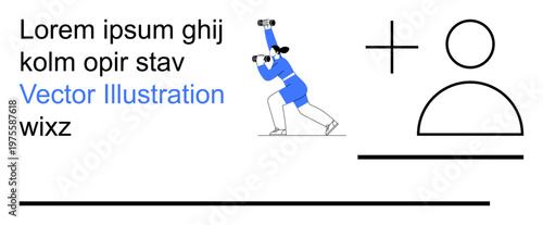 Exploration, identity search, minimalism, user profile, teamwork, focus. Person using binoculars. Exploration and identity search concept through abstract design with profile and plus icon