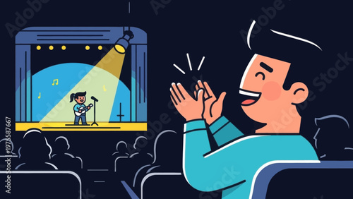 Man Clapping at Comedy Show Performance.