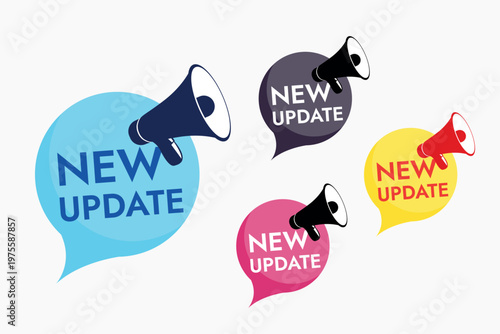 Vector New Update Icons Set Megaphone and Speech Software Release Notification