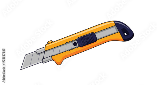 Detailed illustration of a standard yellow utility knife with a retractable blade and a black sliding mechanism for safe cutting tasks.