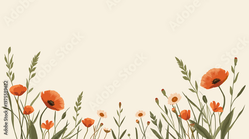 A minimalist floral illustration evokes a sense of calm and simplicity. Ideal for backgrounds, website design, or branding materials needing a natural