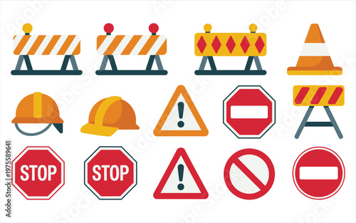 Road construction and traffic safety sign set traffic signs