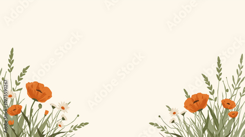 A calming and artistic illustration of orange poppies against a muted green backdrop. Perfect for backgrounds, wall art, or conveying themes of nature