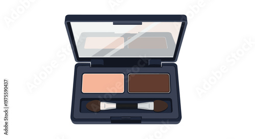 Sleek open makeup palette containing two neutral eye shadow shades and a practical double-sided sponge applicator in a dark black case.