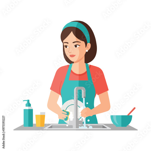 mother washes the dishes