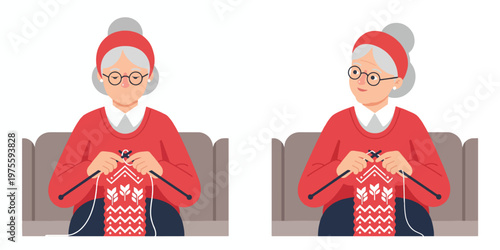 grandmother is knitting yarn