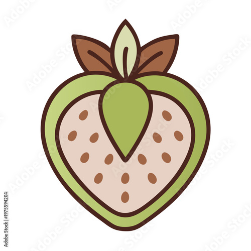 A delicious ripe red strawberry vector illustration with a fresh green leaf isolated on a white background for healthy food and dessert designs
