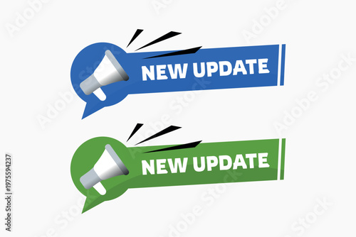 New Update Horizontal Banner Set with Megaphone Information Release Notification Labels Vector