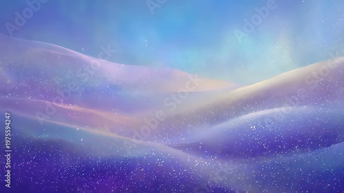 Abstract Swirling Waves Of Light In Purple And Blue Hues With Tiny Sparkling Glitter Particles Across The Expansive Sky Background