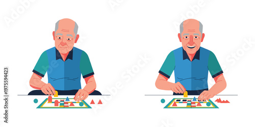 Grandfather is playing chess