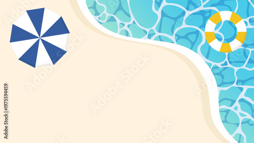 夏のビーチ　砂浜　パラソル　テキストスペース