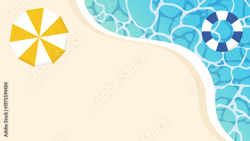 夏のビーチ　砂浜　パラソル　テキストスペース