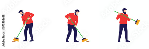 Dad is sweeping the floor