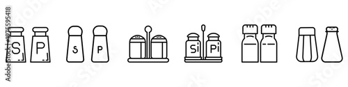 Salt and pepper shakers icon vector set. Salt and pepper illustration sign collection. condiments wem logo design. spice symbol.