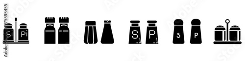 Salt and pepper shakers icon vector set. Salt and pepper illustration sign collection. condiments wem logo design. spice symbol.