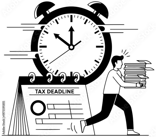 Man rushing to meet tax deadline with clock ticking