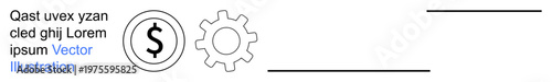 Financial planning, business strategy, economic operations, process optimization, workflow management, productivity. Dollar sign and gear icon side by side. Financial planning and workflow management