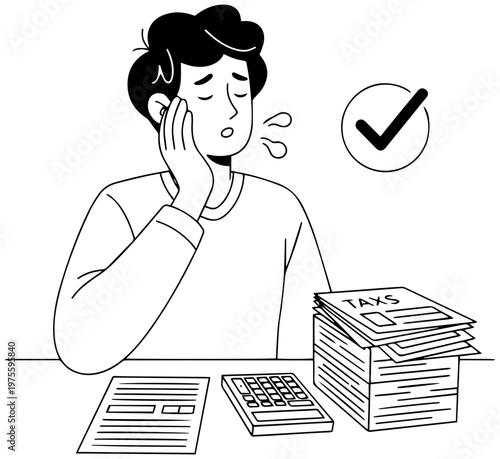 Stressed man overwhelmed by paperwork and deadlines at office desk