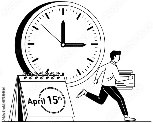 Busy professional rushing to meet tax deadline with clock looming