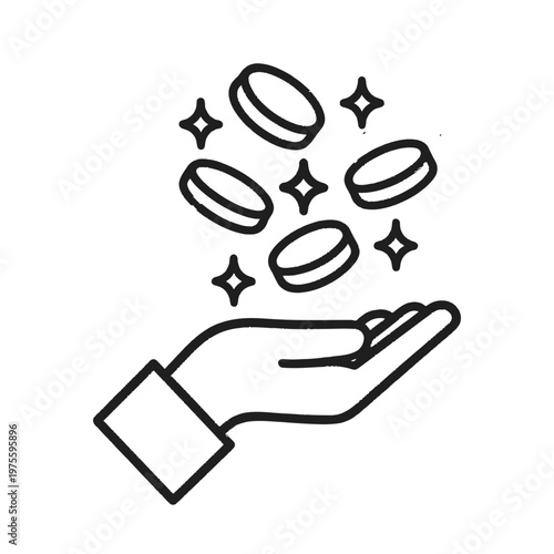 Hand holding coin icon representing donation, financial support, charity, and investment concepts. Ideal for banking, fundraising, and money-related designs