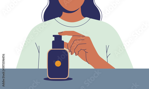 A woman applies serum to her face, radiating confidence. Clean, modern illustration with a focus on skincare and beauty. Bright, pastel colors.