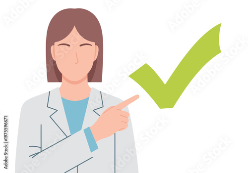 A dermatologist points to a recommended skincare routine. Clean, modern illustration with a female professional in a white coat.  Positive, encouraging design.
