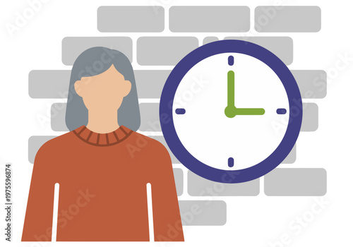 An elderly woman stands beside a clock, illustrating an anti-aging collagen routine. A clean, modern aesthetic highlights the concept of time and skincare.